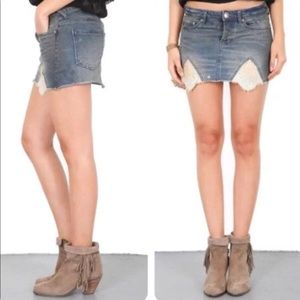 NWT Free People Ripped Jean Skirt Sz 6